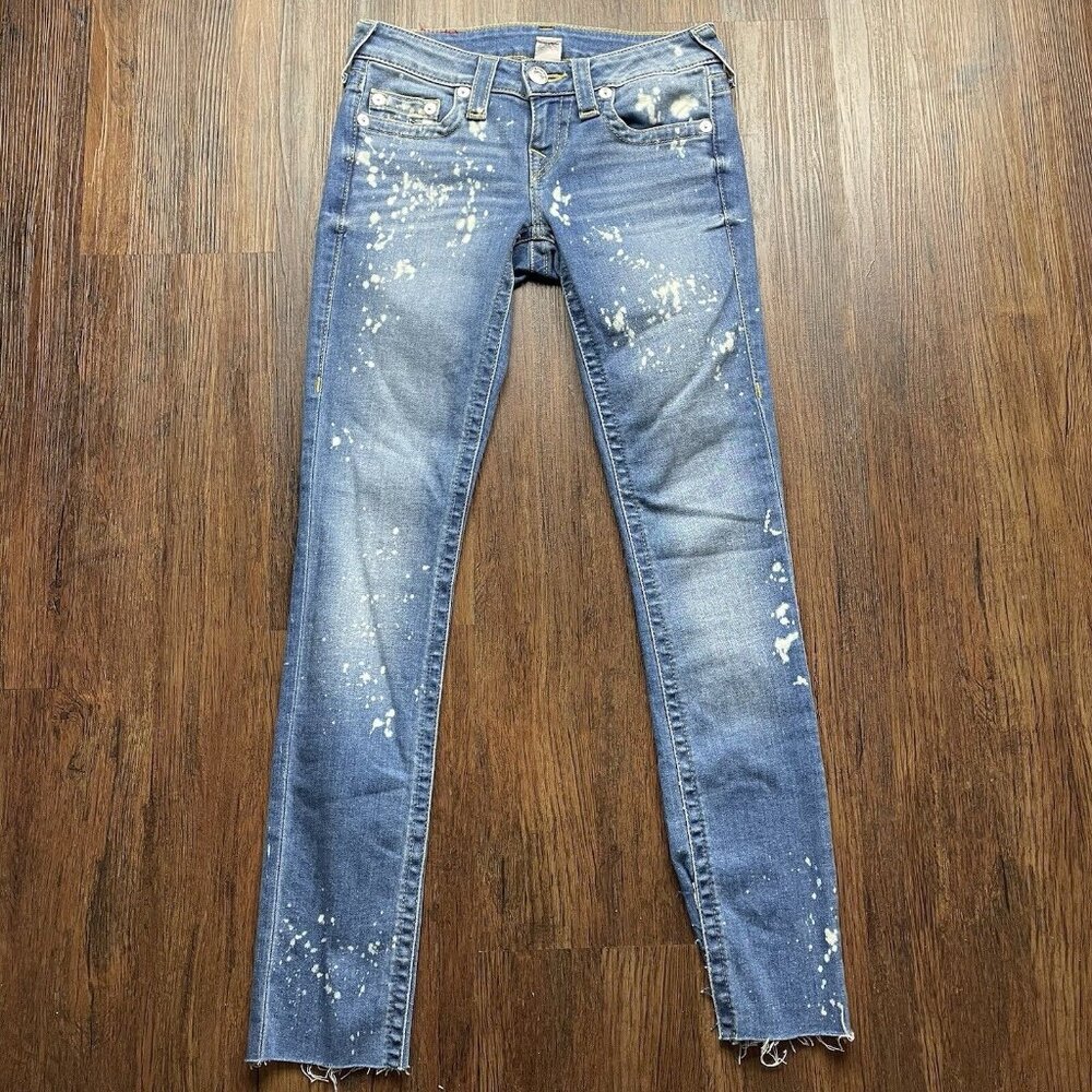 True Religion Women’s Size 26 Low Rise Skinny Jeans Bleach Splattered